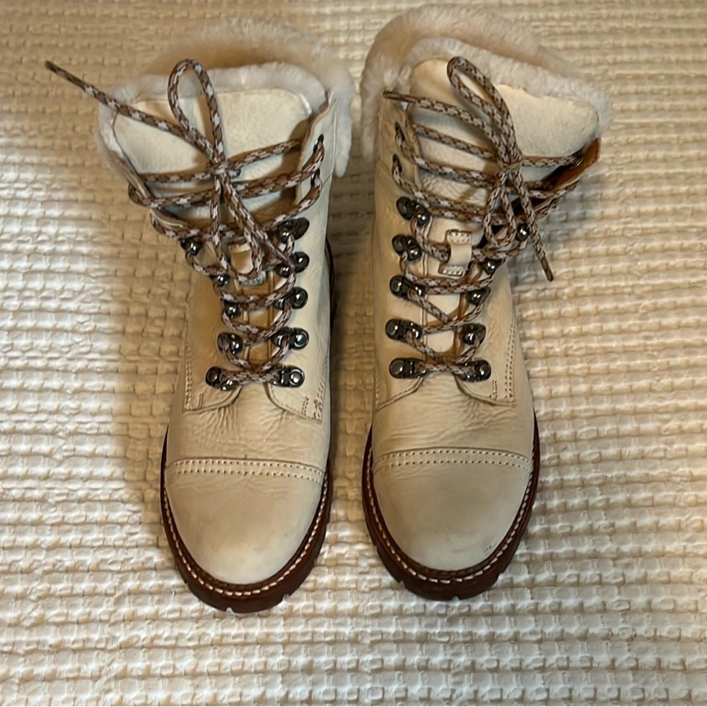Frye Samantha Ivory Shearling Lace-Up Boots